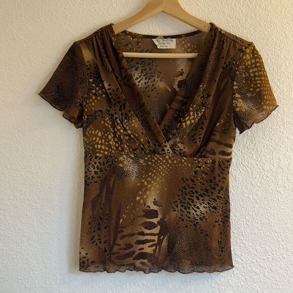 Y2k sheer leopard babydoll blouse - Picture 2 of 8